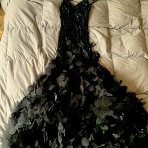 Black floor length sequin petal dress, formal